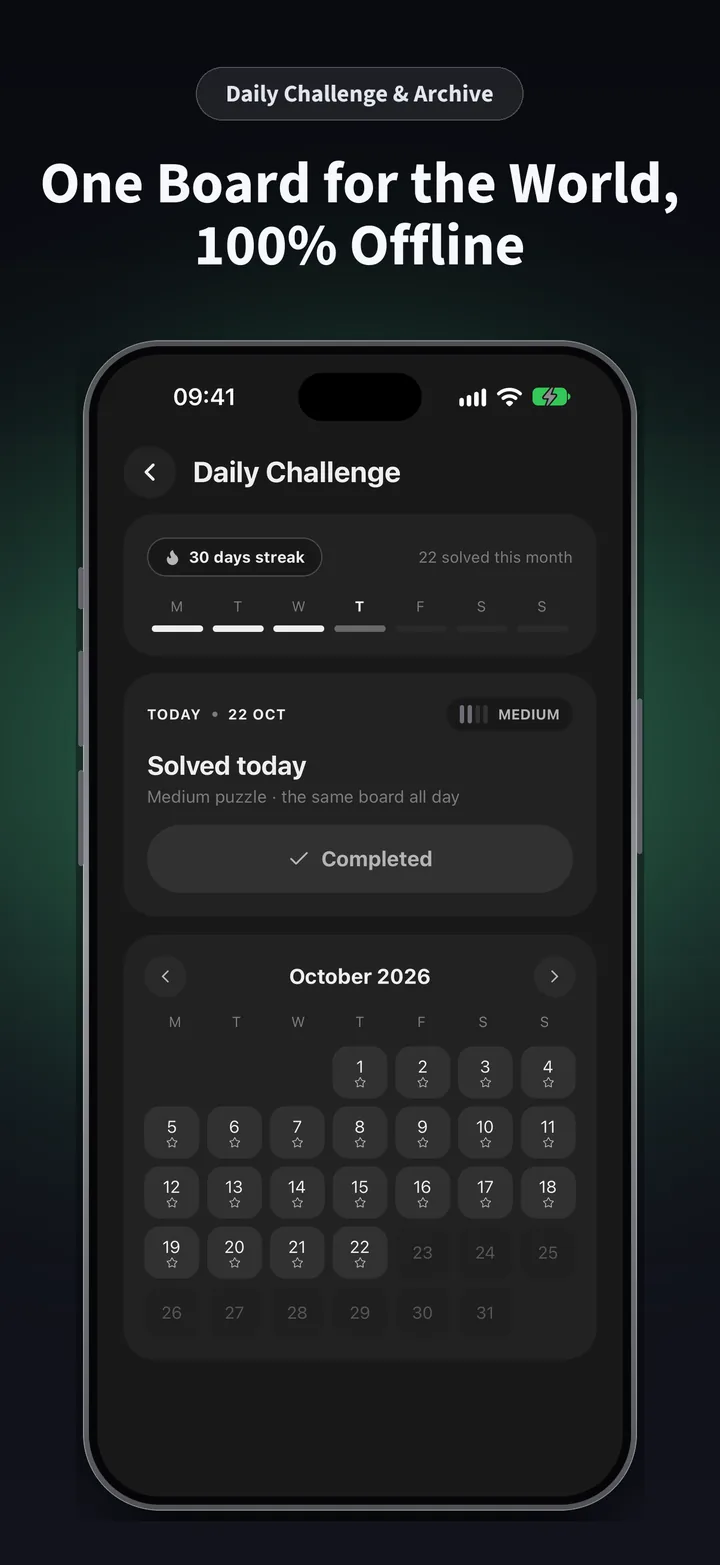 The daily challenge with a calendar and archive